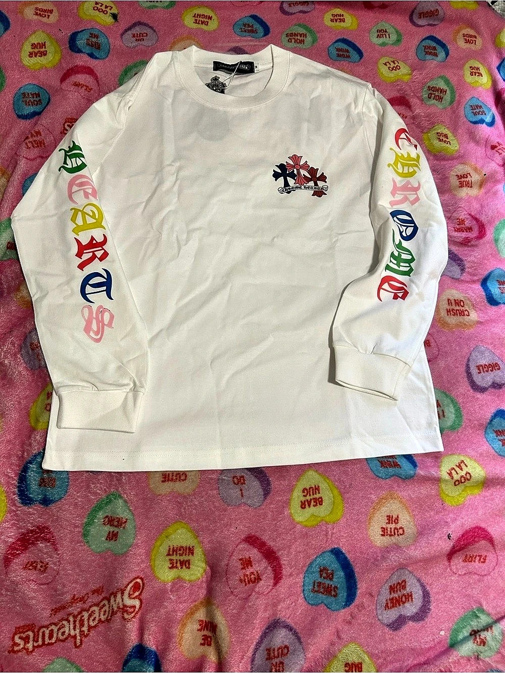 Chrome Hearts Multi Color Cross Cemetery T-Shirt White Graphic Long Sleeve